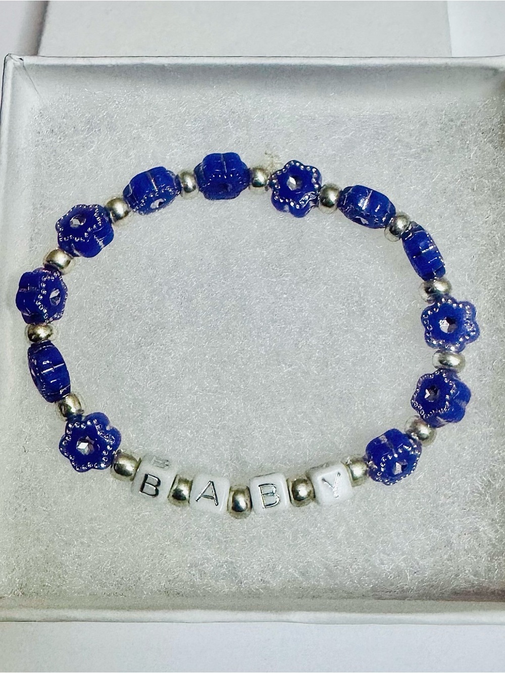 Kids Purple Beaded Stretch Bracelet with Letter Blocks